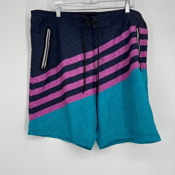 American‎ Eagle Men's XL Board Shorts Striped Blue/Pink/Teal Drawstring - Picture 1 of 6